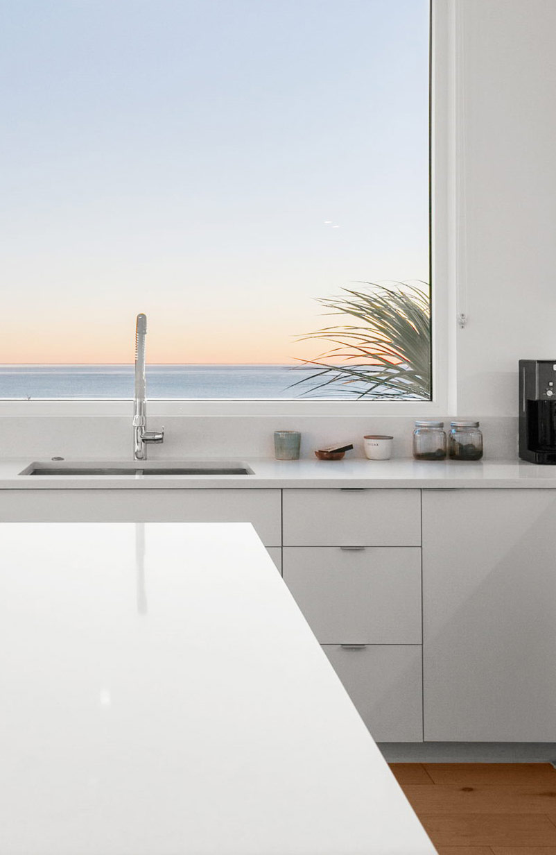 modern luxury kitchen with ocean view
